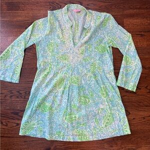 Lilly Pulitzer Green and Light Blue Paisley Tunic beaded 3/4 sleeve size small